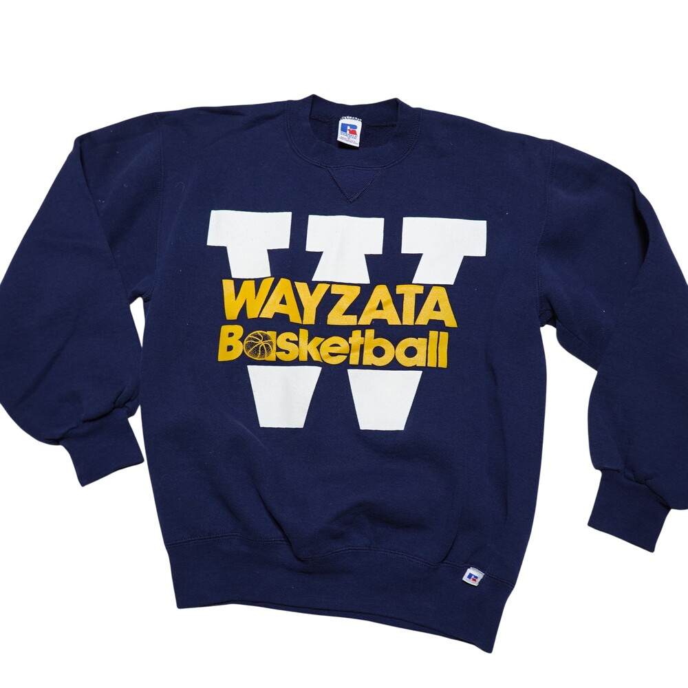 Vintage Wayzata MN Basketball Sweatshirt Mens M Blue Russell Athletic Fleece